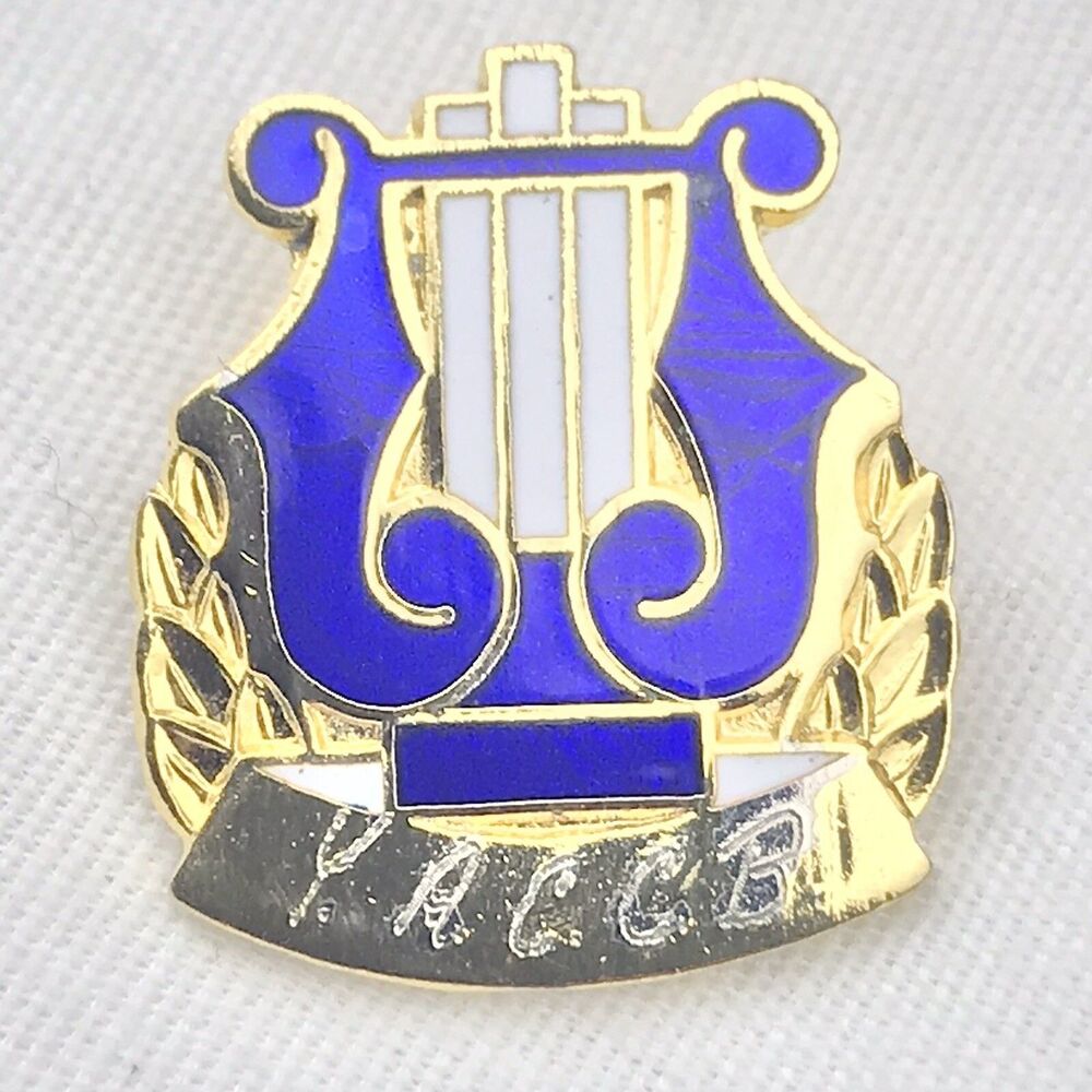 YACCB Collectible Pin Gold Blue White Music Lyre Award Vintage Musical